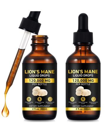 2-Pack Lions ManeMushroom Drops Brain Supplement 120 000 MG Memory Focus & Immunity Vitamins Plant Extract 4 Oz 2 Fl Oz (Pack of 2)