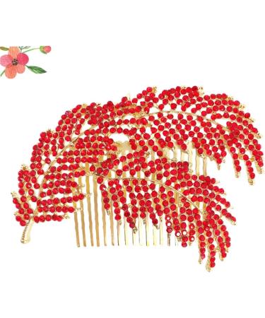 Angoily Pearl Flower Hair Insert Comb Vintage Hair Comb Bridal Hair Clip Rhinestone Bridal Comb Silver Headpiece Hair Accessories Rhinestone for Hair Bride Hair up Wedding Red - Buy Online on GoSupps.com