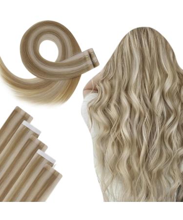 Hetto injected tape extensions real hair blond tape in extensions remy real hair human hair tape in real hair hair recovery ashblond highlights light blond #17/23 5pcs 60 cm 12.5g 24 inch 4-4 VGTP #16/22