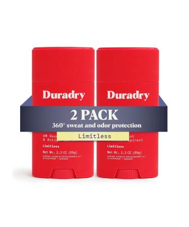Duradry Antiperspirant Deodorant for Women and Men - Anti Sweat Maximum Strength Deodorant Excessive Sweat Protection for Armpits Naturally Neutralize Odor - Limitless 2.3 Oz (Pack of 2) 2 Ct - Limitless (Cool Citrus + Cedar)