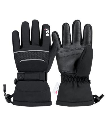 BQA Kids Ski Gloves Waterproof Winter Cold Weather Snowboard Snow Warm Gloves for Boys & Girls Black X-Small