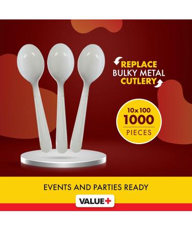 Value Plus (1000 Count) White Disposable Soup Spoon Heavy Weight Polypropylene Cutlery for Birthday Party Picnic Barbecue Ideal for Office & Take Away - Buy Online on GoSupps.com