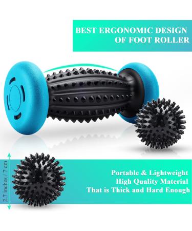HOFASON Foot Roller Massage Ball Set for Plantar Fasciitis & Body Pain Relief - 1 Roller & 2 Spiky Balls - Foot Massager Reflexology Tool (Black Blue) - Buy Online on GoSupps.com