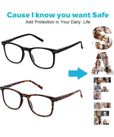 Blue Light Blocking Glasses for Men and Women - Anti Glare Computer Glasses - 400 UV Protection - Square Tortoise and Black Frames - Buy Online on GoSupps.com