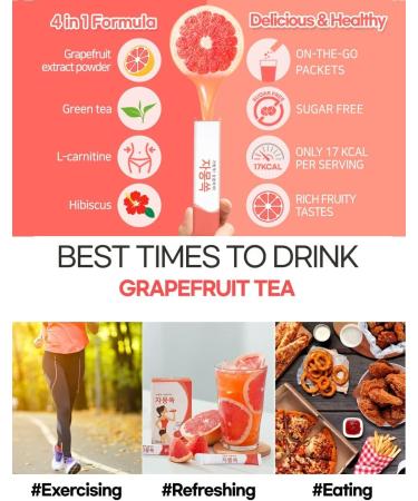 Korean Pink Grapefruit Hibiscus and Green Tea Powdered Iced Tea Hydration Drink Mix 10 Sticks 50g /1.76oz(5g x 10sticks) with Oil Blotting Papers - Buy Online on GoSupps.com