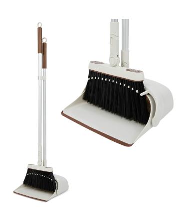 Jekayla Broom and Dustpan Set for Home with 54" Long Handle, Upright and Lightweight Dust pan and Brush Combo for Kitchen Room Office Lobby Floor Cleaning, Brown and Grey Brown-grey