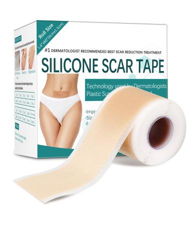 Silicone Scar Sheets Silicone Scar Tape(1.6 x 60 Roll-1.5M) Reusable Scar Removal Strips Professional Scar Away Sheets for Surgical Scars Keloid C-Section Burn Acne et