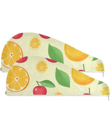 Cherry Lemon Orange Fruit Hair Towel 2 Pack | Super Absorbent Quick Dry Hair Turbans for Women & Girls - Buy Online on GoSupps.com
