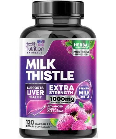 Milk Thistle Supplement - 9:1 Strength Liver Health Support with Dandelion Root & Silymarin Marianum Liver Cleanse Detox & Repair 1000mg Equivalent - Nature's Milk Thistle Extract - 120 Capsules 120 Count (Pack of 1)