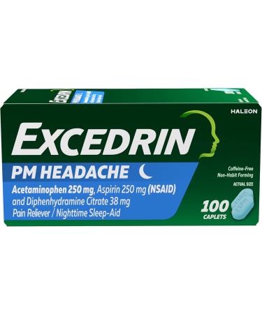 Excedrin PM Sleep Aid with Headache Relief Aspirin 250mg for Nighttime Headaches and Sleeplessness - 100 Caplets - Buy Online on GoSupps.com