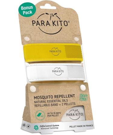 PARA'KITO Mosquito Repellent Pack - 2 Wristbands & 2 Refills | Yellow/White - Buy Online on GoSupps.com