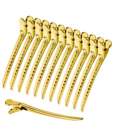 Hair Clips Prong For Hair Metal Hair Clips For Styling Hair Clips For Duckbill Hair Clips Sectioning Clips- Barrettes For Hairdressing Salon Styling Tools Stainless Steel - Gold, 12 Packs