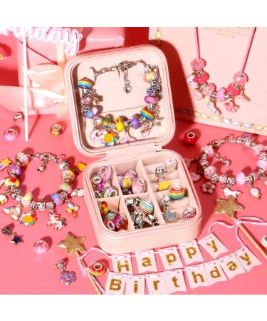 Gaoxyima Charm Bracelet Making Kit for Girls - 66 Piece Jewelry Set for Ages 6-12 - Arts and Crafts Gift Box for Birthday and Christmas - Pink - Buy Online on GoSupps.com