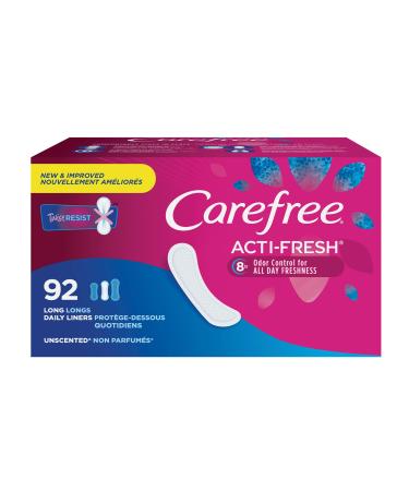 Carefree Acti-Fresh Thin Panty Liners, Unscented, 92 Count, Pack of 1 (Packaging May Vary)