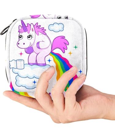 Stylish Menstruation Pad Bag with Zipper | Women's Napkin & Tampon Collection Bag - Smiling Unicorn Design - Buy Online on GoSupps.com