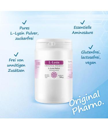  Original Pharno L-Lysine Powder 700g - 100% Pure Lysine Essential Amino Acid Highly Dosed Vegan Good Solubility & Tasteless - For Drinks & Smoothies Without Additives - Original Pharno - Buy Online on GoSupps.com