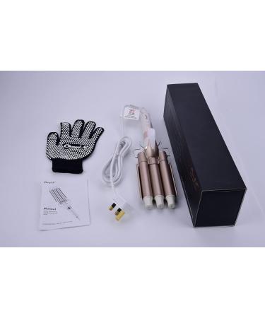 CkeyiN 3 Barrel Hair Waver Curling Iron with LCD - Professional Ceramic Tourmaline Curling Wand - 22mm Hair Crimpers - 16 Temperature Control Displays - for All Hair Types - Gold - Buy Online on GoSupps.com