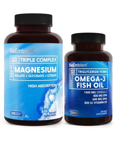 BioEmblem Triple Magnesium Complex180 Capsules +BioEmblem Omega-3 Fish Oil 2000mg