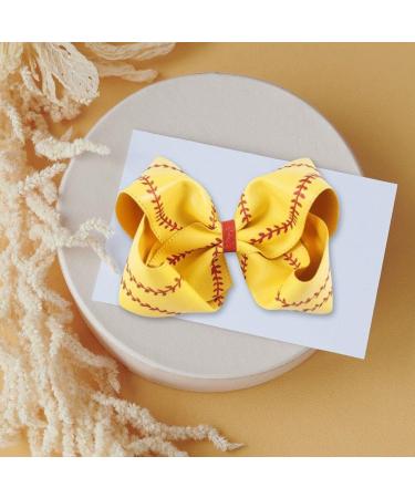 Bow Hairpin 7" Large Leather Baseball Bow Hairpin Softball Bow Hair Grips Hair Accessories Ponytail Holder Clip for Kids Girls Yellow - Buy Online on GoSupps.com