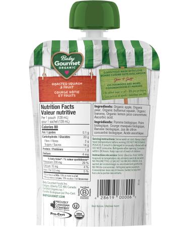 Baby Gourmet Organic Puree Baby Food Pouches - Roasted Squash & Fruit Medley - No Added Sugar Or Salt Non GMO No Fillers Gluten Free Kosher (128ml) 12 Pack - Buy Online on GoSupps.com