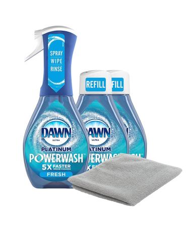 PURPUR Dawn Platinum Powerwash Dish Spray & Dish Soap Refill Set Fresh Scent 1 spray + 2 refills Microfiber Cloth