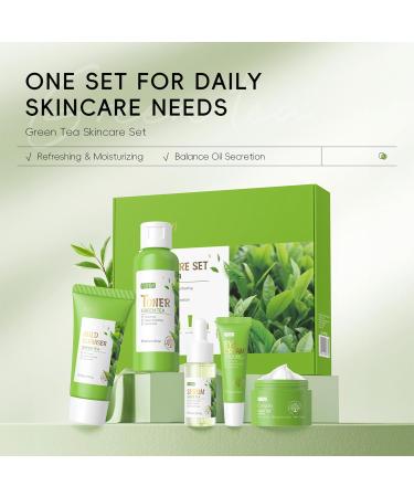 Green Tea Skincare Set For Teenage Girls Green Tea Facial Kit With Cleanser Toner Eye Cream Face Cream Serum Beauty Gifts For Women Girls Skin Care Sets & Kits Reduce Acne Smooth - Buy Online on GoSupps.com