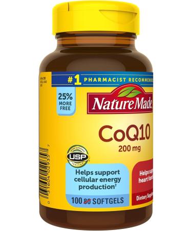 Nature Made CoQ10 200 mg Dietary Supplement for Heart Health and Cellular Energy Production 100 Softgels 100 Day Supply - Buy Online on GoSupps.com