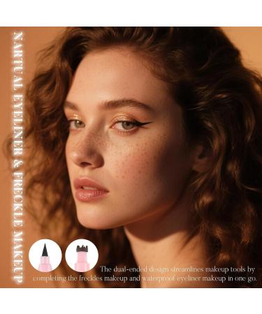 Real 2pcs Eyeliner Freckle Pen 2 in 1 Dark Brown Freckle Stamp and Black Liquid Eyeliner Water Resistant Natural Lifelike Freckles Makeup Soft Smooth Pen Magical Fake Freckles 2 PCS 03 Dark Brown - Buy Online on GoSupps.com