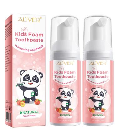 Kids Foam Toothpaste 2Pcs Toddler Toothpaste with Low Fluoride for U Shaped Toothbrush Anticavity Foaming Toothpaste and Mouthwash for Toddler Kids and Children s Teeth Cleaning (Peach)