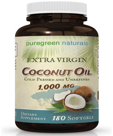 Coconut Oil Capsules - 1000 mg Extra Virgin - 180 Softgels - Great Pills for Energy, Hair, and Skin
