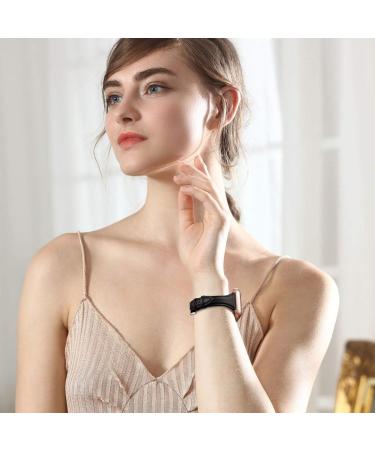 WFEAGL Top Grain Leather Band for Apple Watch 38mm-45mm - Slim Replacement Wristband for iWatch SE & Series 8 - Black/RoseGold - Women - Buy Online on GoSupps.com