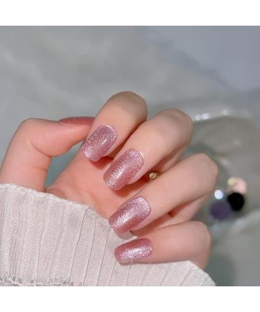 YepDear Pink Glitter Cat Eye Gel Press On Nails Set - 28 PCS with Tools | Medium Square Fake Nails - Buy Online on GoSupps.com