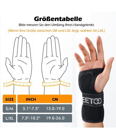 Freeetoo Wrist Support for Carpal Tunnel & Tendinitis - 3 Metal Rails Soft Comfort Bandage for Men & Women (S/M 13-19 cm) - Right-Wing Black - Buy Online on GoSupps.com
