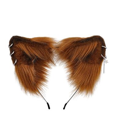 amangul Punk Ears Shape Headband with Ear Studded Decors Hair Hoop Adult Cosplay Live Broadcast Easter Party Headpiece(6)