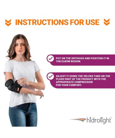 HIDROLIGHT Adjustable Elbow Pads | Elbow Brace for Tendonitis & Tennis Elbow | Compression Sleeve for Men & Women | One Size Fits All - Black - Buy Online on GoSupps.com