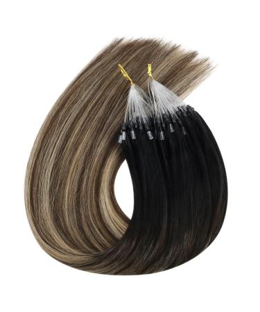 Ugeat Real Hair Microring Extensions - Ombre 40cm & 50cm - Black Balayage Brown with Caramel - Premium Quality Microring Hair Extensions - Buy Online on GoSupps.com