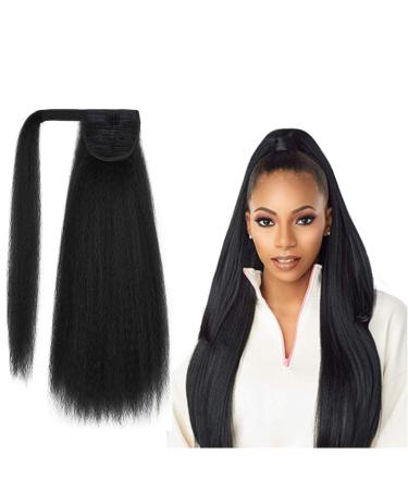 Long Yaki Straight Ponytail for Women 24inch Synthetic Wrap Around Ponytail Clip in Hairpiece