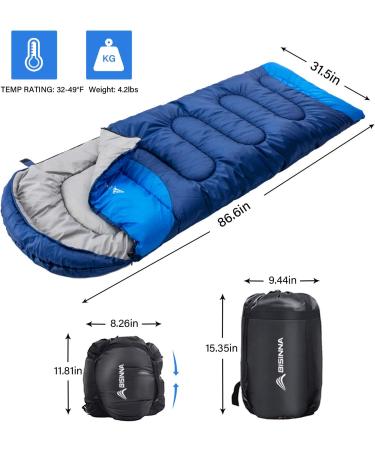 BISINNA 4 Season Backpacking Sleeping Bag with Pillow - Waterproof Lightweight Warm Washable for Adults Kids - Ideal for Camping Hiking Mountaineering - Blue (Right Zipper) - Buy Online on GoSupps.com