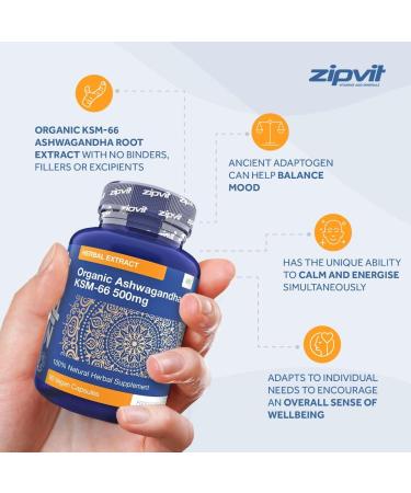 Organic Ashwagandha 500mg KSM 66 - 90 Vegan Capsules | High Strength Herbal Extract for Stress Relief and Anxiety - Buy Online on GoSupps.com
