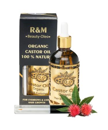 R&M Beauty-Oleo Organic Castor Oil - Cold Pressed Castor Oil - 100% Pure - for Eyelashes Eyebrows Hair Skin Beard & Nails - Natural Cosmetics - 100 ml