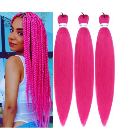 Rose Pink Braiding Hair Pre Stretched Box Braid Hair Extension 26 Inch (Pack of 3) 26 Inch(Pack of 3) Rose Pink