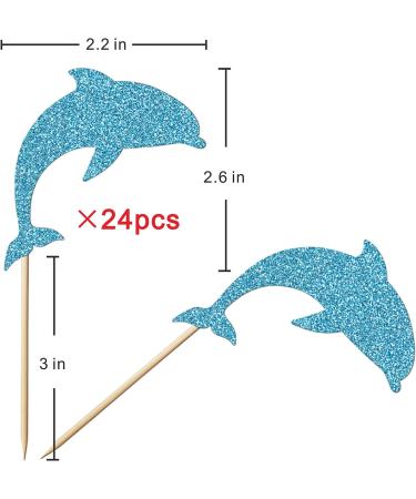 Trelsan 24 Piece Dolphin Cupcake Toppers - Blue Glitter Cupcake Toppers - Baby Shower - Birthday Party Sea Creature Themed Cake Toppers - Buy Online on GoSupps.com