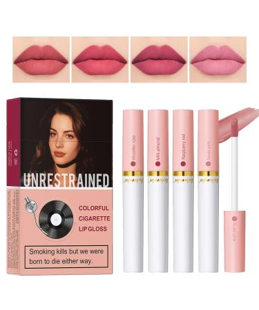 4 Colors Matte Cigarette Lipstick Set Lip Tint Stain Tube Liquid Lipstick Waterproof Cigarette Lip Tint Stain Waterproof Labiales Mate Lip Stain Long Lasting (SET1)