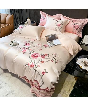 Precision Brocade Egyptian Cotton Luxury Chinese Style Flower Embroidery Bedding Set Silky Duvet Cover Bed Sheet Pillowcase Soft (B 4Pcs) - Buy Online on GoSupps.com