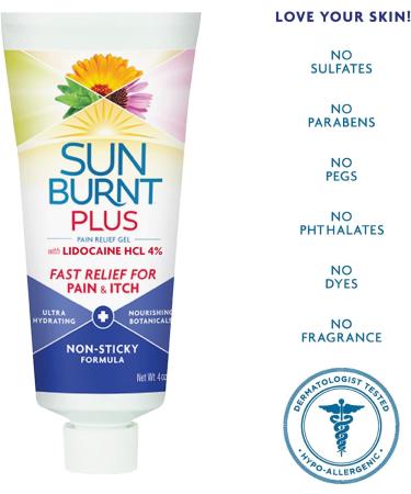 Sunburnt Plus After-Sun Gel 4oz with Lidocaine - Soothes and Relieves Sunburn - Buy Online on GoSupps.com