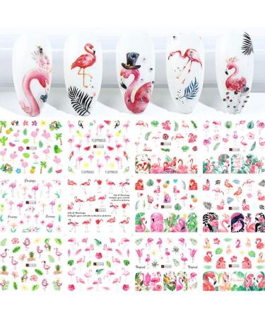 Flamingo Nail Art Stickers Decals - Summer Nail Decorations Kit with Tropical Palm, Cactus, and Pineapple Designs - 12 Sheets - Buy Online on GoSupps.com