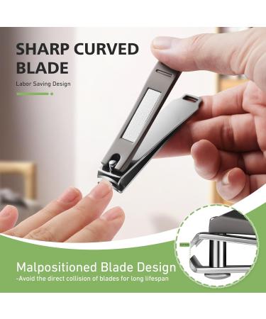 Baluca Upgraded Curved Nail Clipper - Professional Stainless Steel Toenail & Fingernail Cutter for Seniors | Ideal for Thick Nails - Greyish Black - Buy Online on GoSupps.com