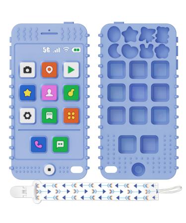 FFTROC Silicone Baby Teething Toys  Teether Toys for Babies 6-12 Months  Smart Phone Shape Teething Toys  Sensory Teether Chew Toys for Boys Girls Baby Toddlers Infant - Blue