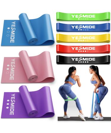 YESMIDE Resistance Bands for Working Out, 8 Pack Exercise Bands with 8 Resistance Levels, Booty Bands for Leg and Butt, Workout Bands Set for Physical Therapy Pilates Yoga, Stretch Bands for Exercise Multicolor