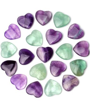 XIANNVXI 15 Pcs Fluorite Crystal Heart Stones Love Puff Palm Pocket Stones Natural Reiki Healing Gemstones Heart Crystals Set Green - Fluorite